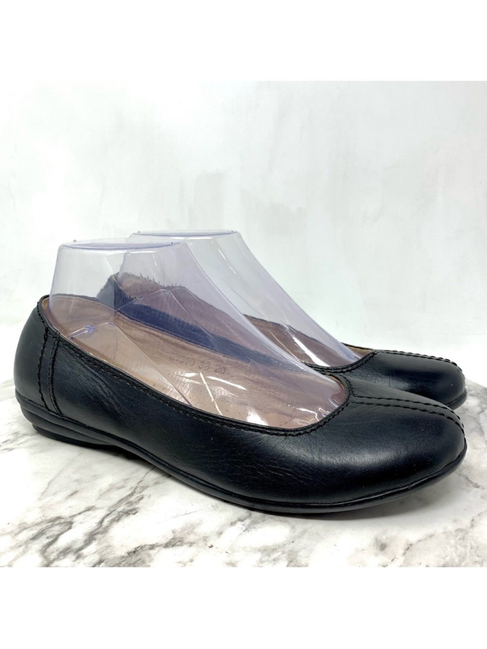 Gibi Stitched Detail Black Leather Comfort Ballet Flats 38 Classic Sporty Preppy